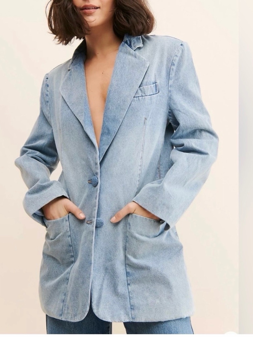 AFRM Light Blue Denim Blazer Jacket